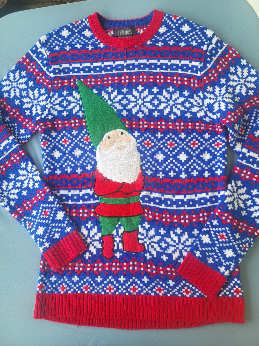 33 Degrees Men's Fair Isle Garden Gnome Christmas Holiday Knit Crewneck Sweater